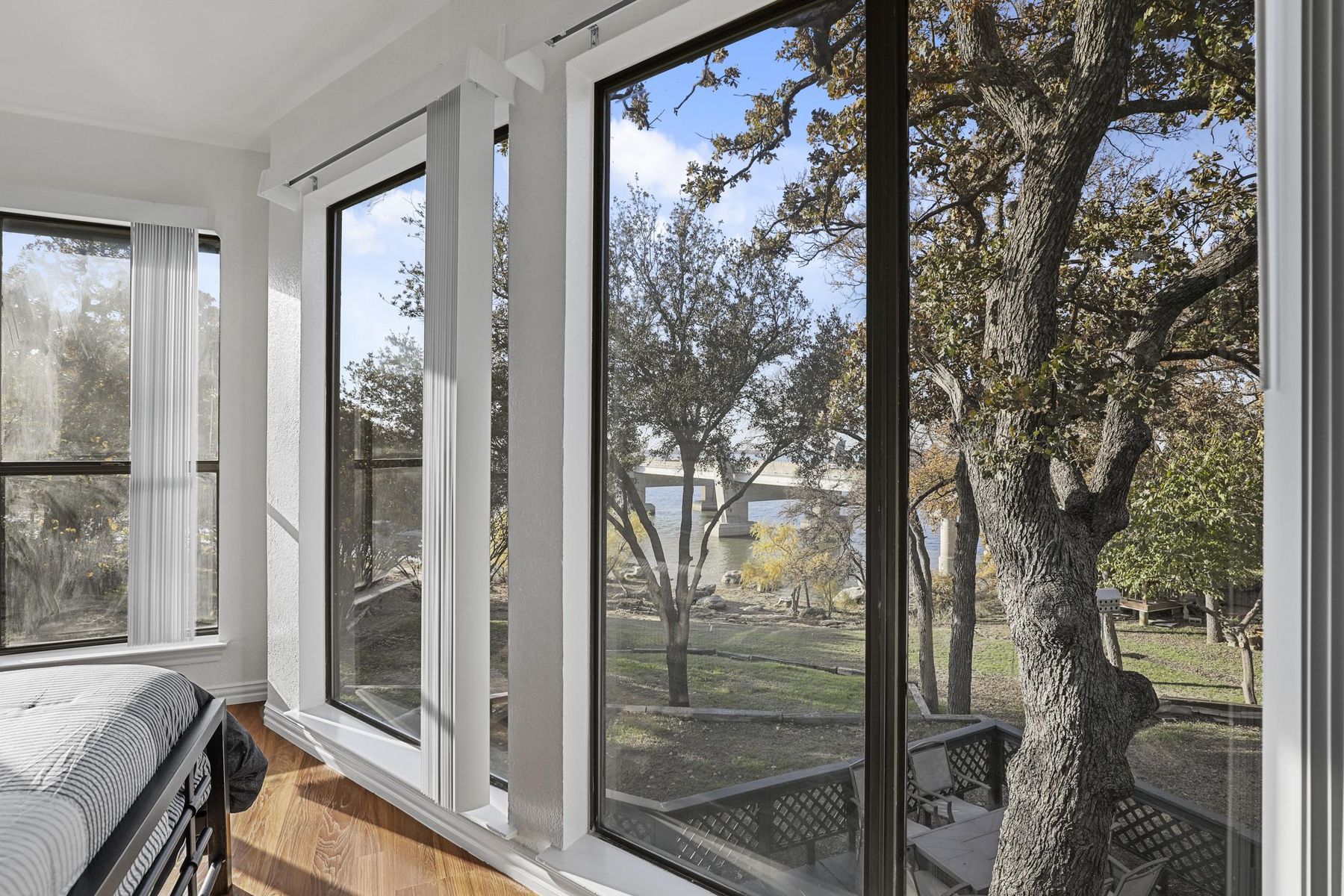 Bedroom with a view of Lake Lewisville and the bridge